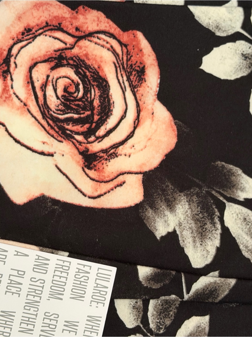 LuLaRoe Black Rose Print Leggings with Peach Blooms